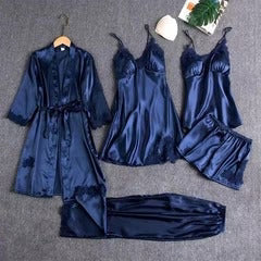 6 Piece Romantic Bridal Night Suit for Women and Girls 100% Premium Silk Set