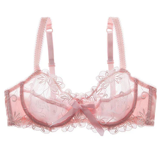 Sexy Bridal Bra - Underwired Pink Net Lace Non Padded Bra