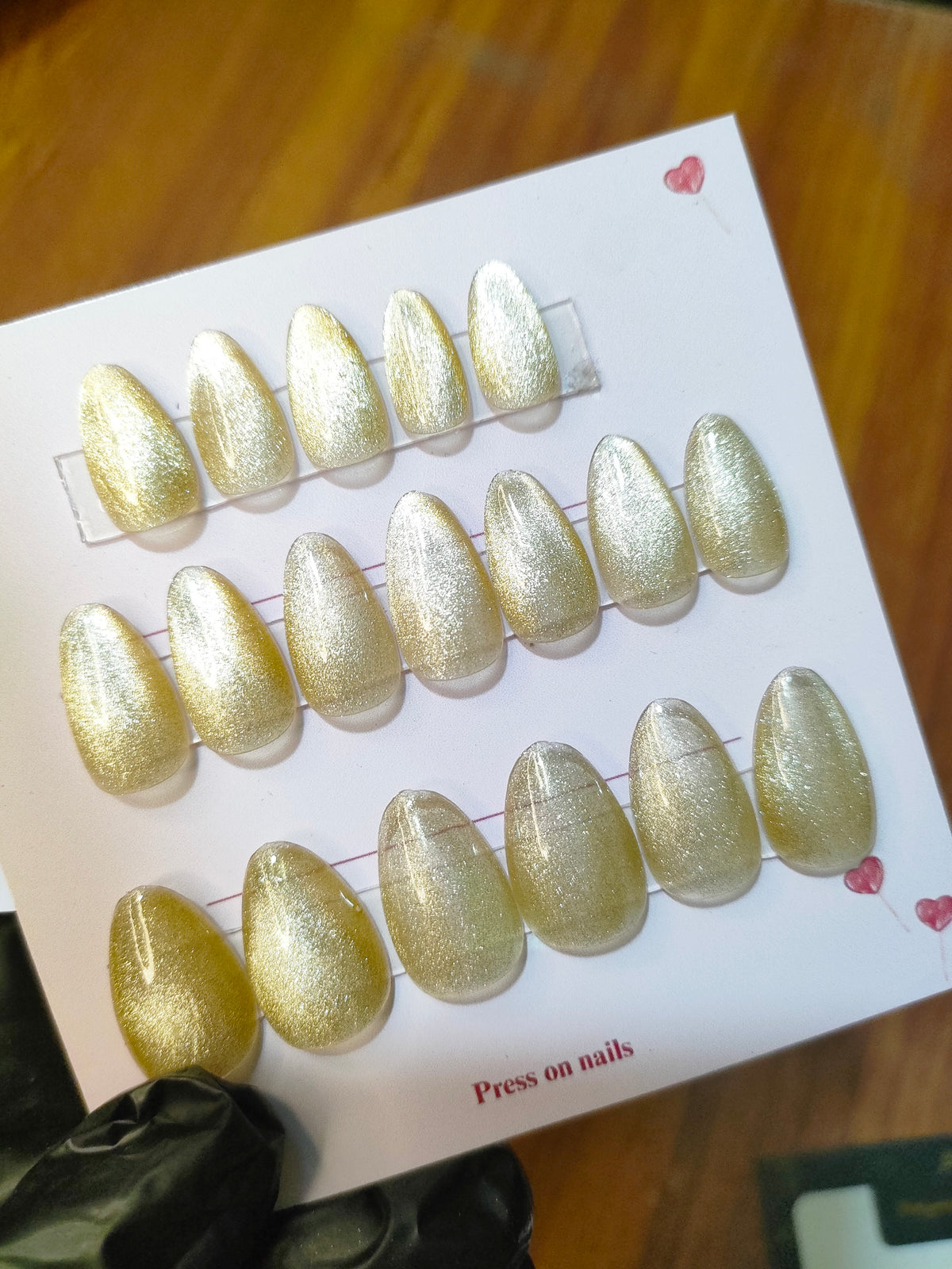 Golden Cateye High Quality and Reusable Presson Nails with Glue,filer,sheet