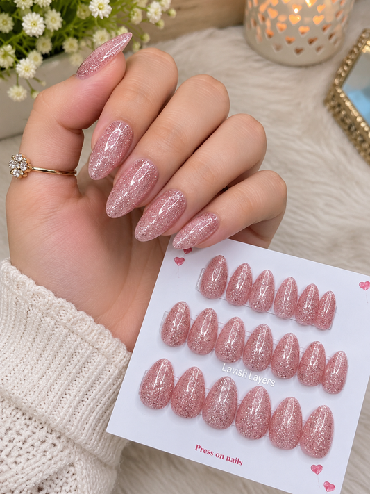 Soft pink Glitter Nails , High Quality Reusable Presson Nails