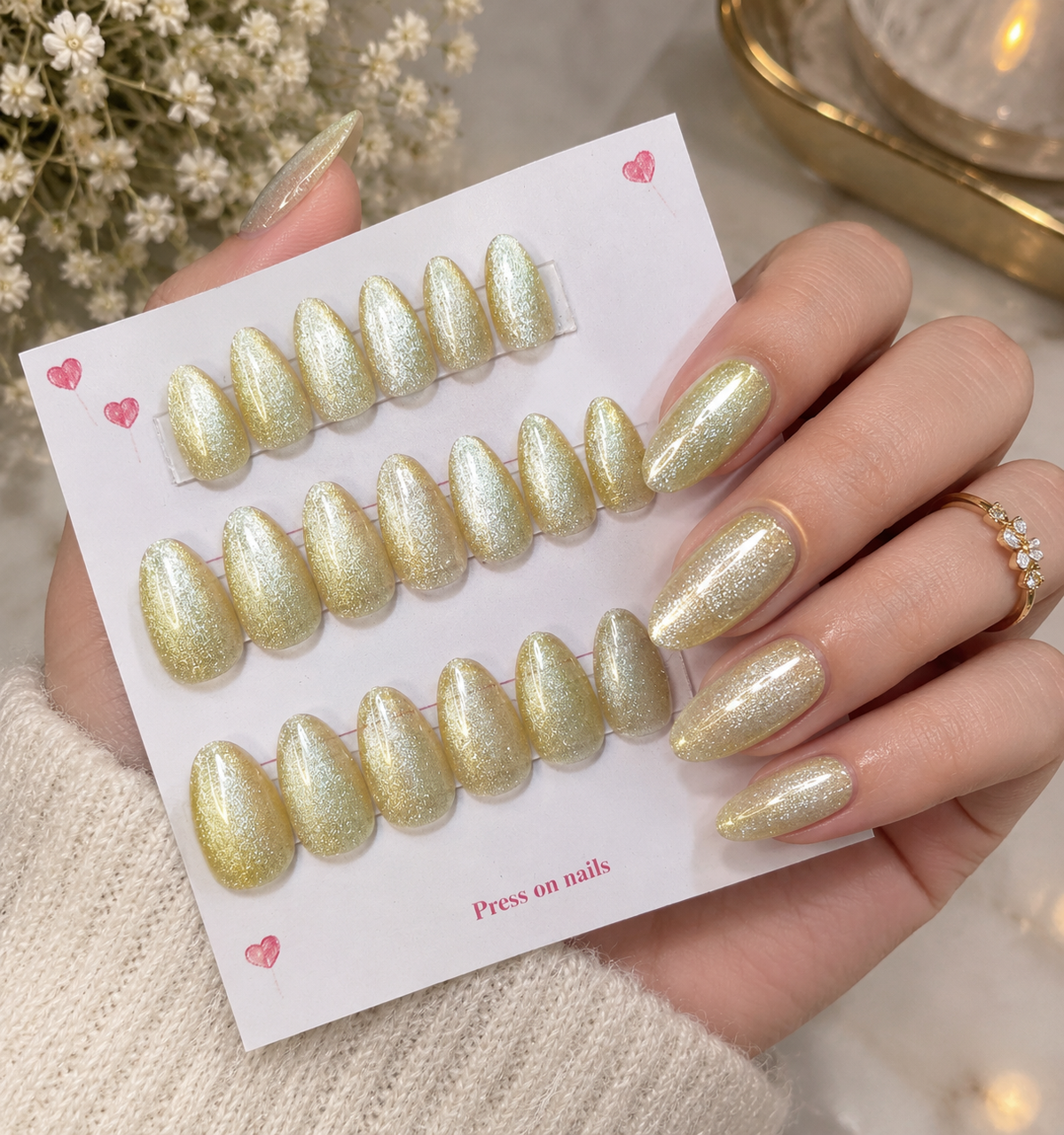 Golden Cateye High Quality and Reusable Presson Nails with Glue,filer,sheet
