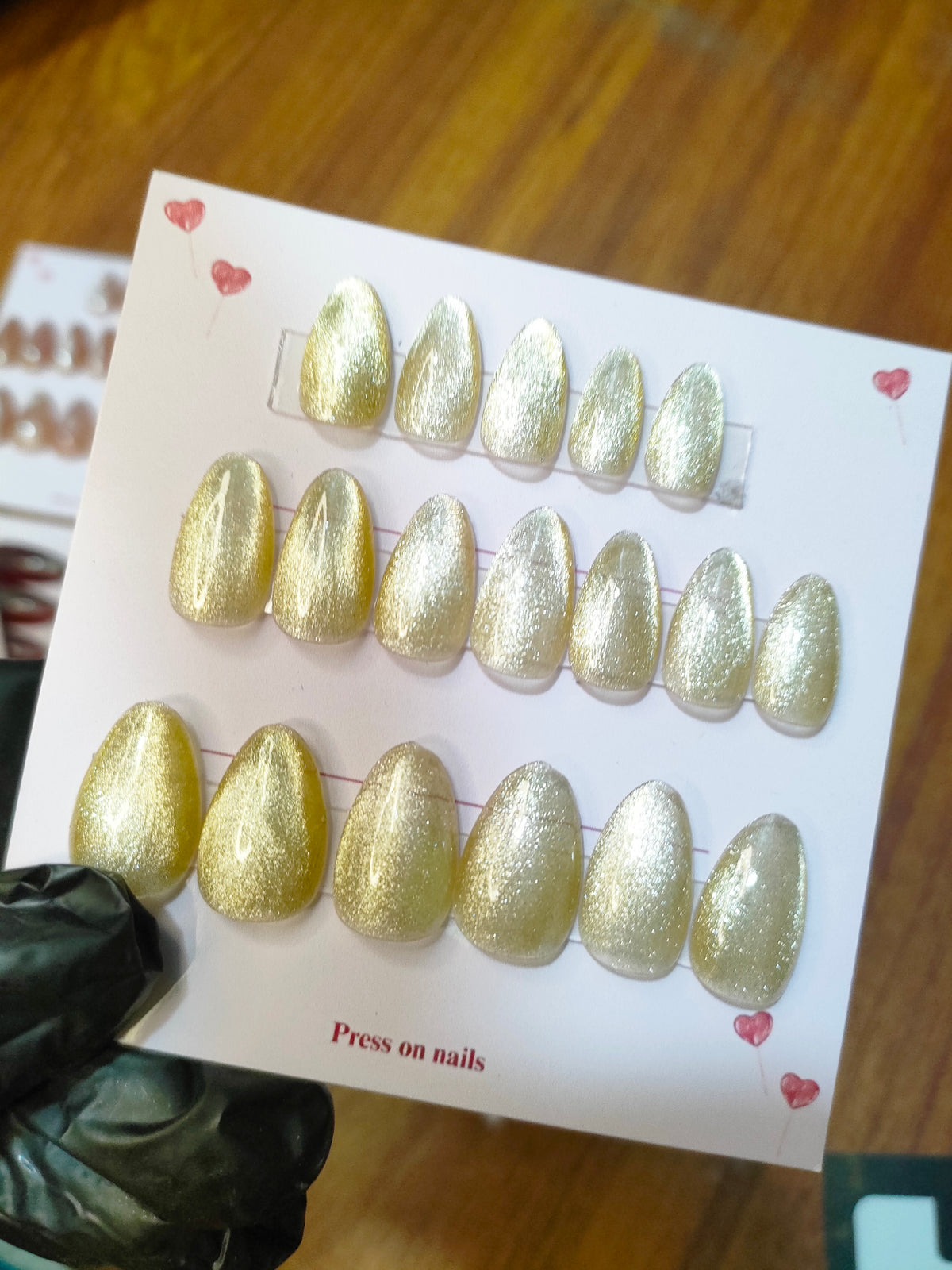 Golden Cateye High Quality and Reusable Presson Nails with Glue,filer,sheet
