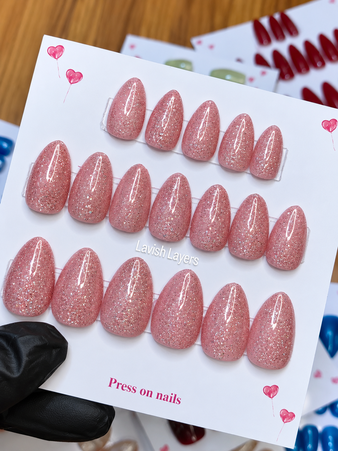 Soft pink Glitter Nails , High Quality Reusable Presson Nails
